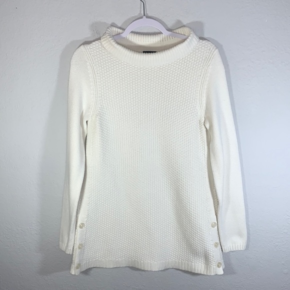 TALBOTS Pullover Sweater Boat Neck Cowl Button Side Hem Ivory size small - Picture 10 of 11